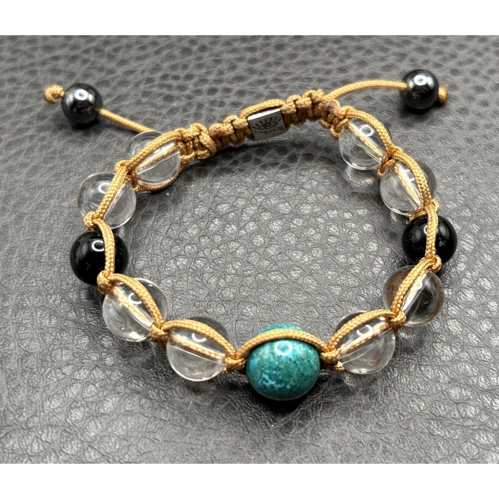 Basha Semi Precious Stone Bead Sterling 925 Bracelet 6"-8.5" Adjustable Boho